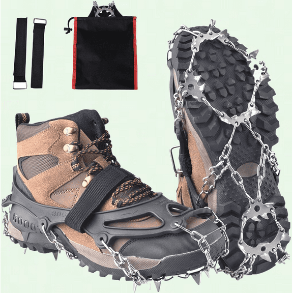 Ice Grips Shoe/Boot Traction with 10/18/24 Teeth, Anti-slip Snow Crampons Cleats