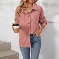 thumbnail image 2 of TFEOQRY Women's Corduroy Casual Outwear Jackets Fall and Winter Flip Collar Botton Pocket Long Sleeve Loose Blouse Coat Pink, 2 of 7