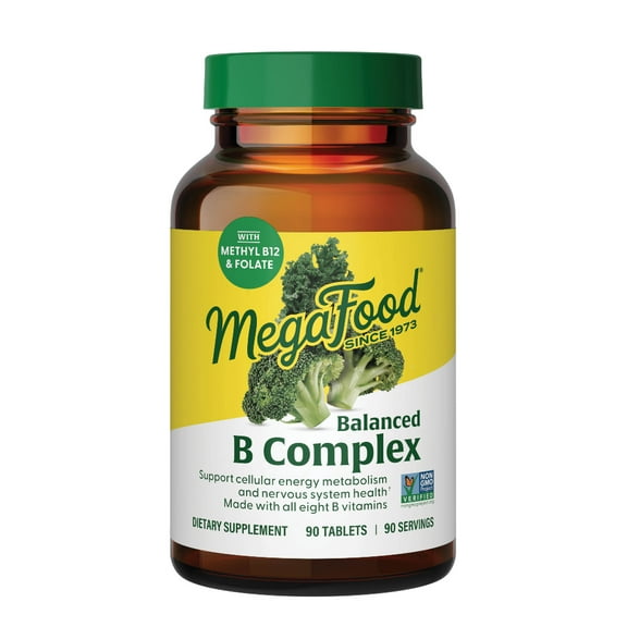 MegaFood Balanced B Complex - 8 B Vitamins - Vitamin B6 & B12 - Vegan - 90 Servings