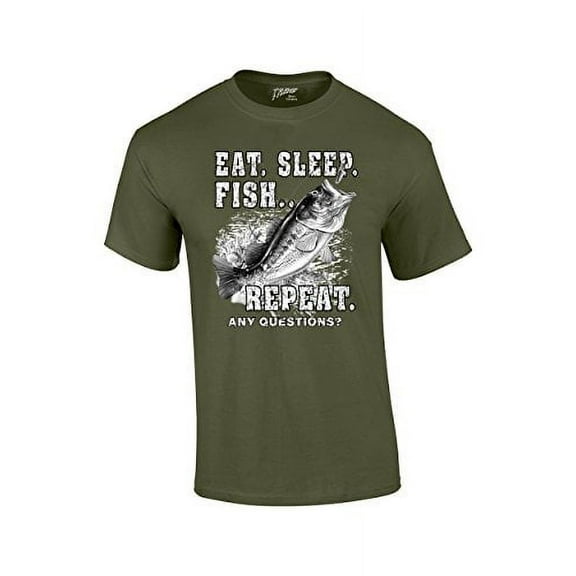 Fishing Eat Sleep Fish Repeat Funny Outdoors Novelty Short Sleeve T-shirt Fisherman Bass Trout Catfish Crappie Walleye-Military-Small
