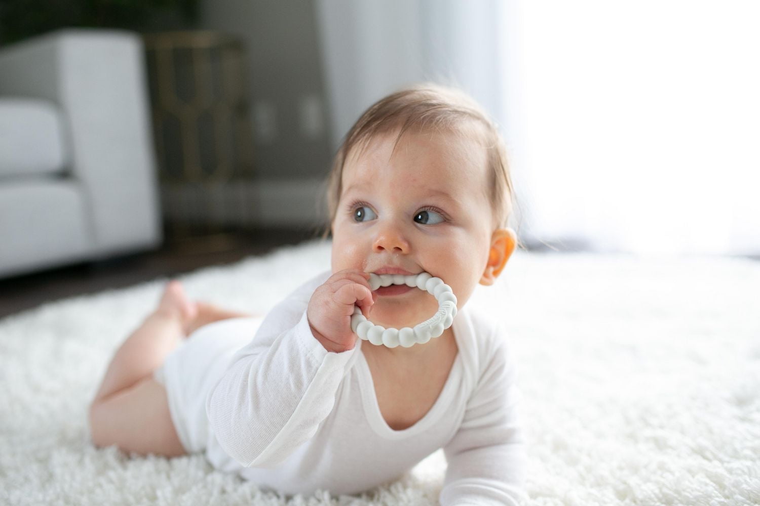 Dr. Brown's Flexees Beaded Teether Rings, 100% Silicone, Soft Easy to Hold, Encourages Self-Soothing, Gray/Black/White, BPA-Free, 3-pack