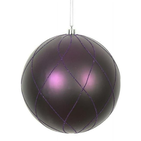 6 in. Plum Matt Glitter Swirl Ornament Ball - Plum - 6in. H x 6in. W x 6in. L