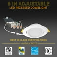 thumbnail image 3 of NUWATT 6 inch Gimbal LED Recessed Light Canless Wafer Lights, 5CCT 2700K/3000K/3500K/4000K/5000K, Dimmable, 1050LM, 12W, Ultra-Thin Angled Recessed Lighting Directional LED Downlight, ETL, 6 Pack, 3 of 10