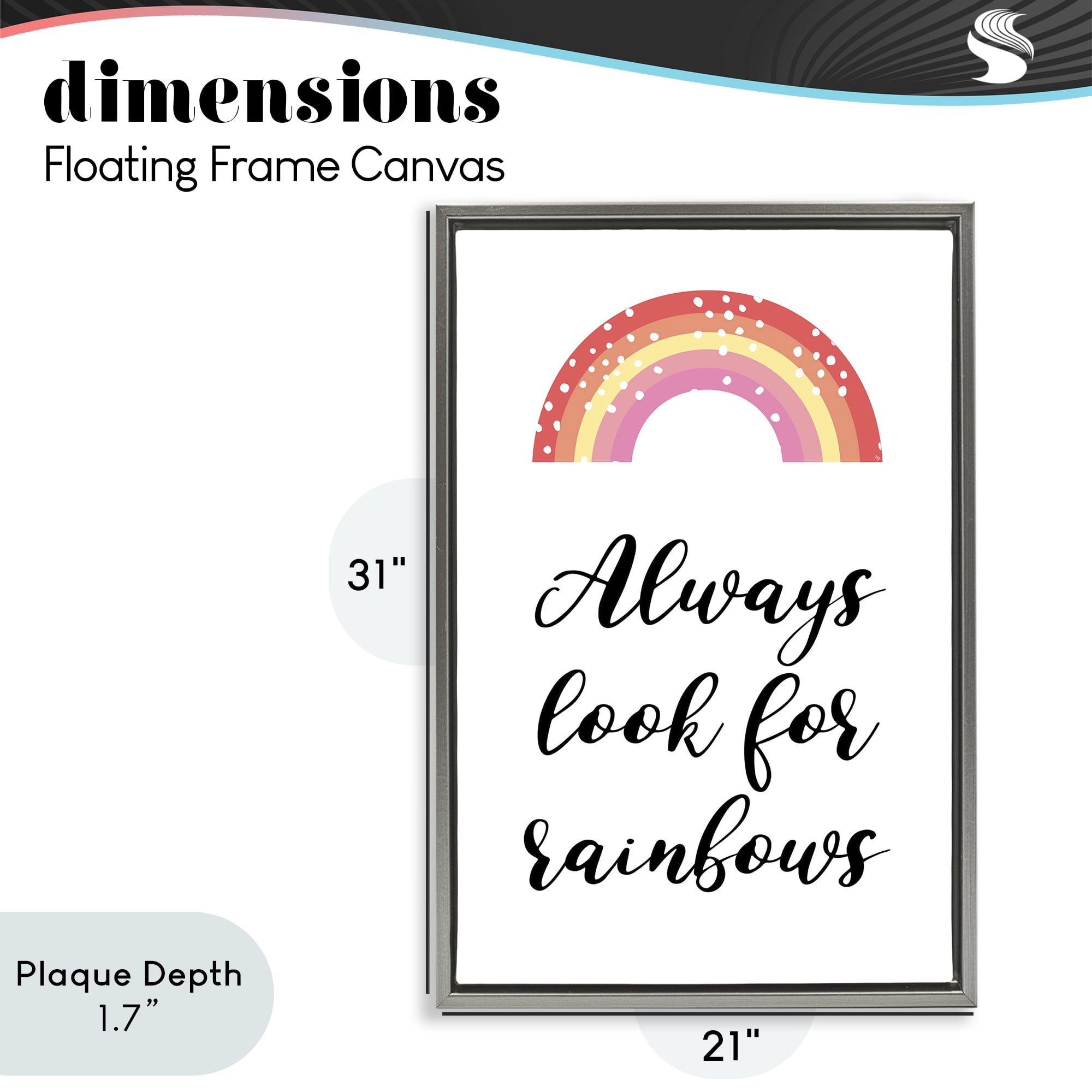 Stupell Industries Always Look For Rainbows Gray Framed Floater Canvas Wall Art, design by Martina Pavlova