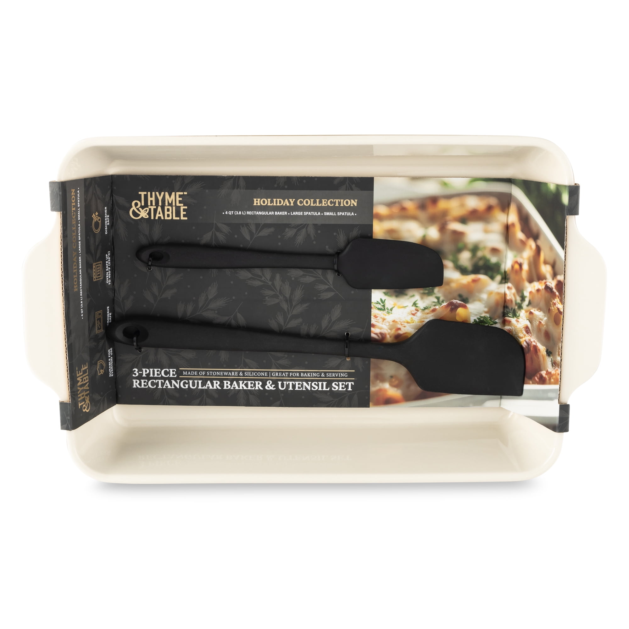 Thyme & Table Ceramic Baking Dish with Silicone Spatulas, Dot Pattern