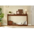 thumbnail image 4 of Lisonu 70" Narrow Console Table, Modern Sofa Table with Corrugated Design & Storage Shelf, Slim Entryway Table for Hallway or Behind Couch, Walnut, 4 of 11