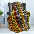 thumbnail image 4 of Tribal Soft Flannel Fleece Throw Blanket, Motifs with Hand Drawn Style Borders Pattern Artwork, Cozy Plush for Indoor and Outdoor Use, 60" x 80", Black Orange and Yellow, by Ambesonne, 4 of 5