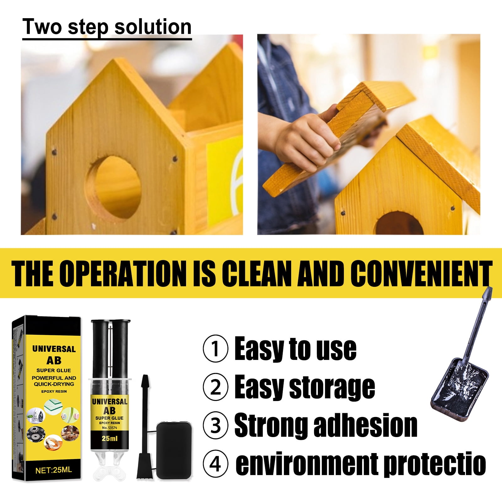 Alvantor Universal AB Super Glue Epoxy Resin Waterproof Heat Resistant Metal Crack Repair Adhesive, 0.85fl.oz