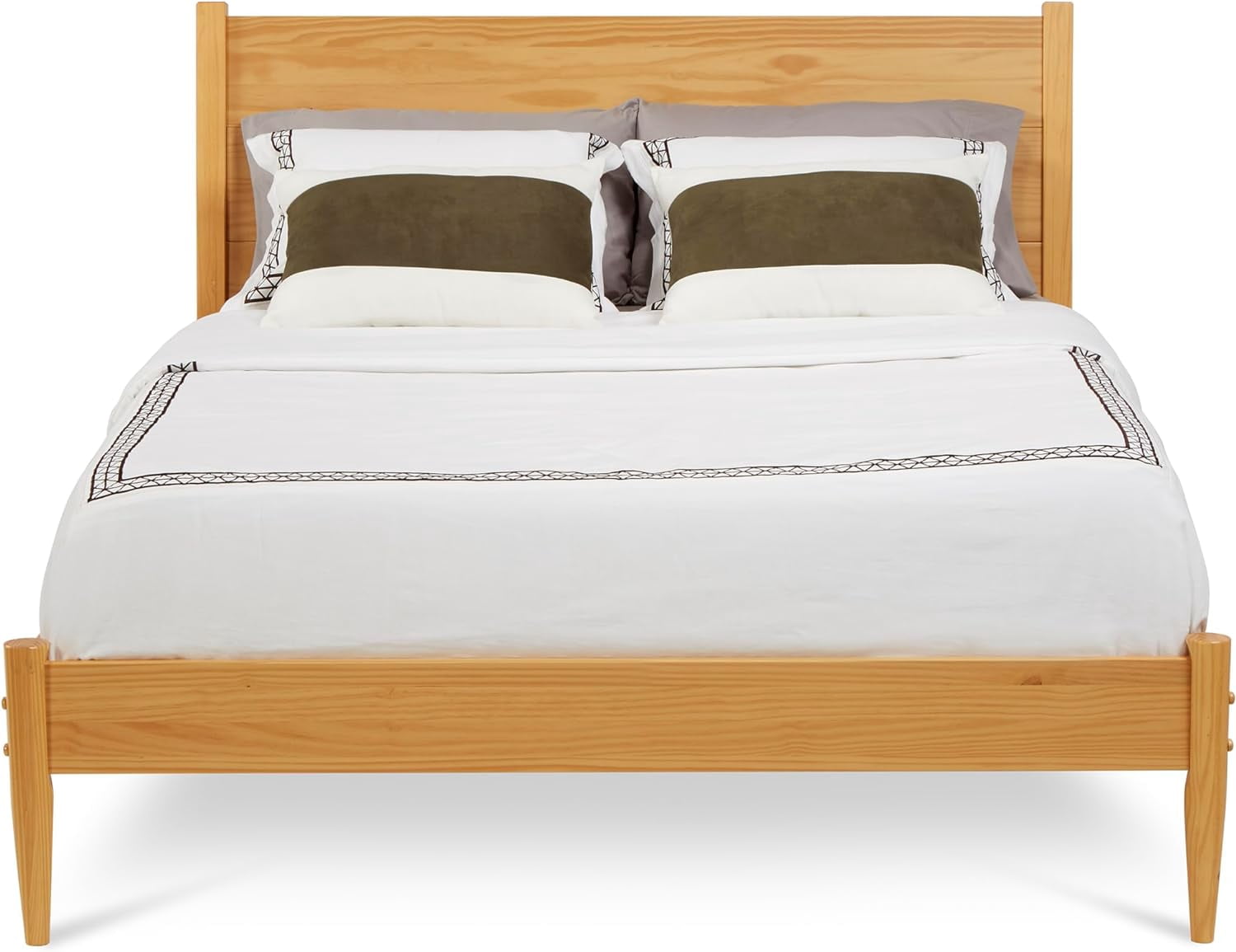 Camaflexi Mid Century Platform Bed Queen Size Solid Wood Bed Frame, Scandinavian Oak 100% Solid Wood