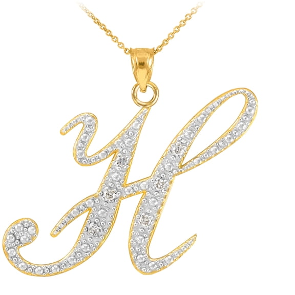 14K GOLD LETTER SCRIPT "H" DIAMOND INITIAL PENDANT NECKLACE :  Pendant with 20" chain