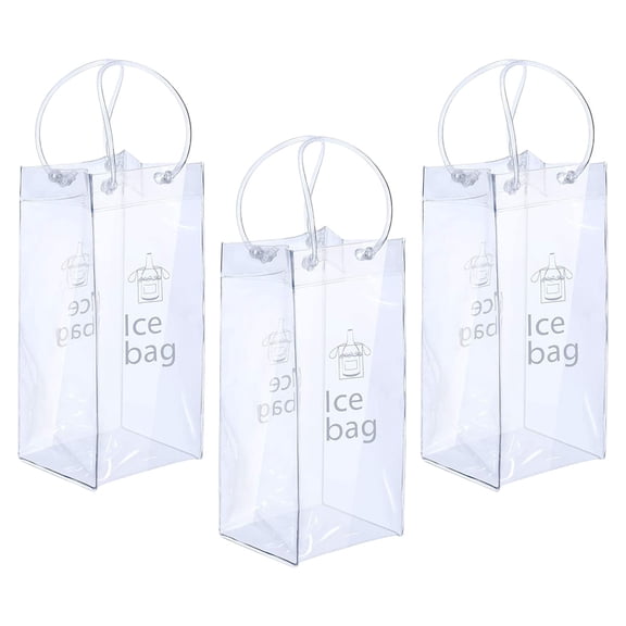 3 Piece Ice Wine Bags with Reinforced Handle Clear Reusable Design Coolers Chiller Pouches for Champagne and Cocktails
