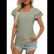 thumbnail image 3 of Camiseta de Verano para Mujer, Cuello en V, Volantes, Corta, Color Verde Frijol, Talla M, 3 of 8