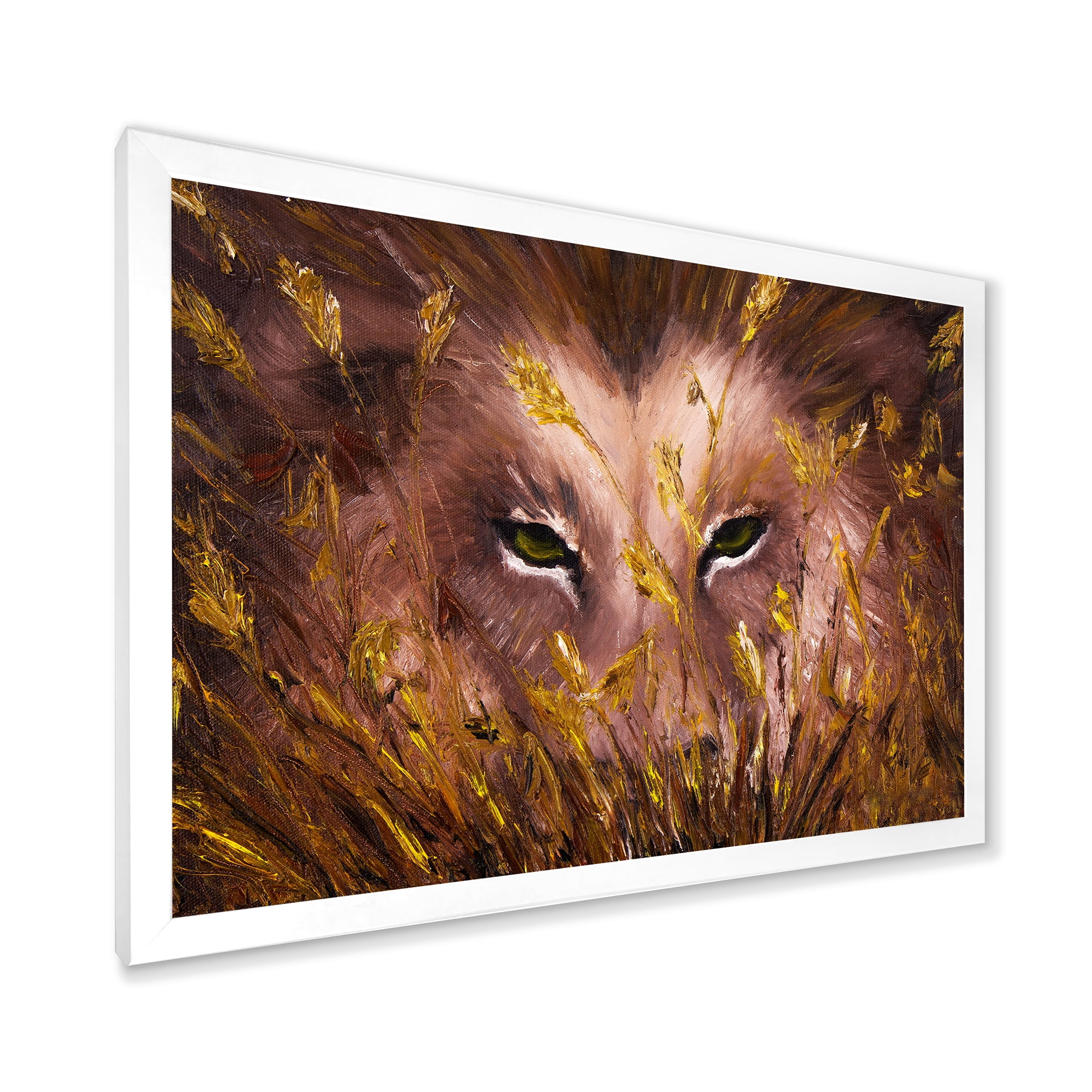 Designart 'Close Up Of Wolf Eyes In The Grass' Farmhouse Framed Art Print