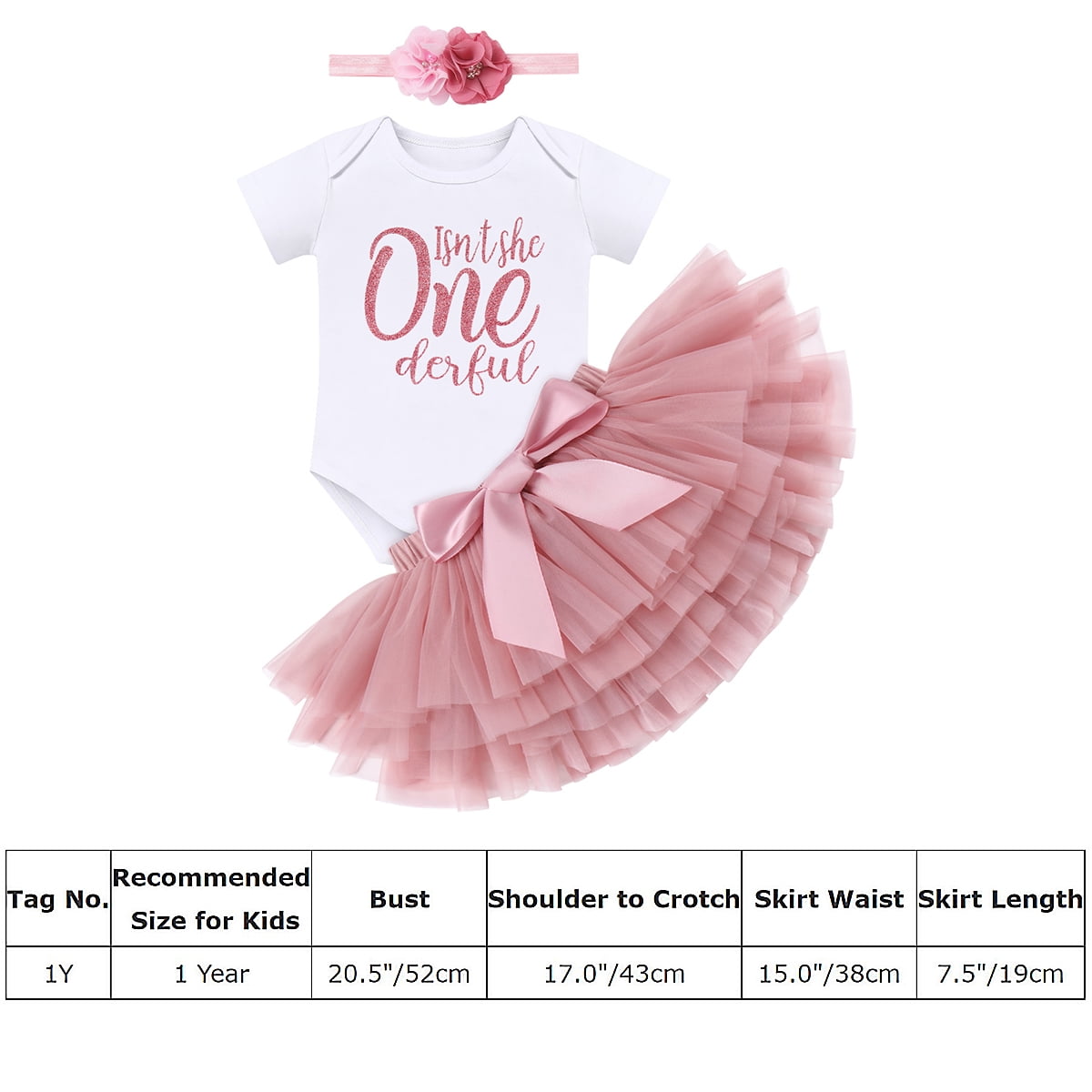 FYMNSI Baby Girls Birthday Outfit Cake Smash Outfit Romper Ruffle Tulle Tutu Skirt with Headband Clothes Set 1T 1# Dusty Pink Flower