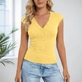 thumbnail image 2 of Arlun Womens Short Sleeve Tops Button up V-Neck Henley Solid Color Stretch Tight T Shirts Slim Fit Casual Summer Tops Basic Tee Shirts Yellow S, 2 of 8
