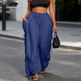 thumbnail image 4 of cocolona Womens Street Casual Plus Size Palazzo Pants Elastic Waist Drawstring Wide Leg Travel Lounge Pants with Pockets, 4 of 5