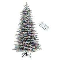 6.5ft Snow Flocked Christmas Tree, Pre-Lit LED Christmas Tree with 990 Tips