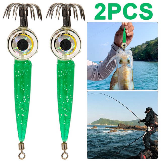 Señuelo Con LED para Pesca Calamar Lámpara Subacuática Mar (verde) 2 Uds.