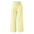 thumbnail image 4 of Yellow Womens Pants High Waist Wide Leg Pants for Women Smocked Elastic Waist High Waist Loose Comfy Casual Pants with Pockets Sweatpants Womens Fashion, 4 of 5