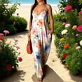 thumbnail image 2 of Lovzfmll Women's Sundress, V-Neck Sleeveless with Spaghetti Straps & Print & Low Back, Bohemian Maxi Dress White, XL, 2 of 7
