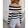 thumbnail image 4 of CHICME Striped Sweaters for Women Off Shoulder Long Sleeve Knit Sweater Soft Stretchy Slim Fit Pullover Black-L Fall Tops, 4 of 9