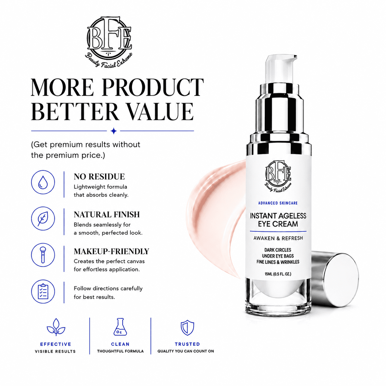Instant Eye Tightener Cream - Reduces Under Eye Puffiness, Bags, Dark Circles. Lift Technology to Tighten & Firm Sagging Skin Around Eyes. Smooths Away Crow’s Feet, Fine Lines & Wrinkles.