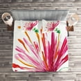 thumbnail image 2 of Ambesonne Pink Quilted Coverlet 3 Pcs, Blooming Petals, Queen Size, Fuchsia Green, 2 of 2