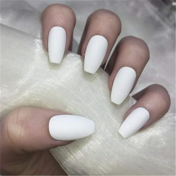 24pz Press On False Nails Fake Nail Salon Full Cover Design for Women Girls Beauty Coffin Matte White