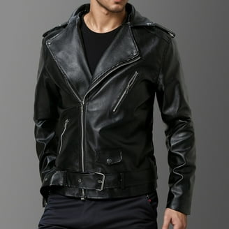 WULFUL Men's Stand Collar Leather Jacket Motorcycle Faux Leather