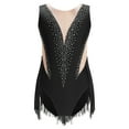 thumbnail image 3 of Alvivi Kids Girls Shiny Fringed Leotard Dance Ballet Tassel Dress Sheer Mesh Figure Skating Costume Black 10, 3 of 7