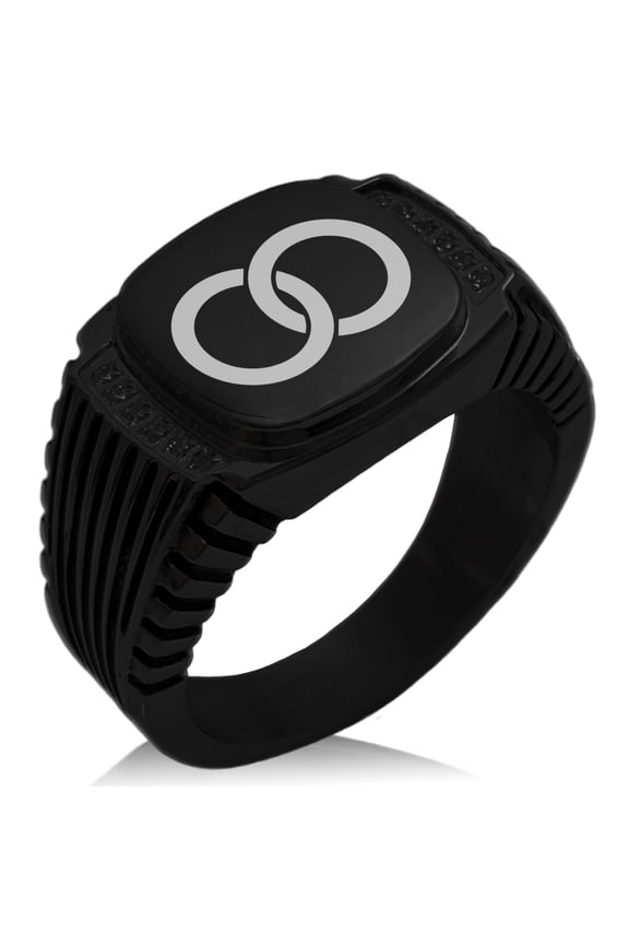 Stainless Steel Hatakeyama Samurai Crest CZ Ribbed Needle Stripe Pattern Biker Style Polished Ring