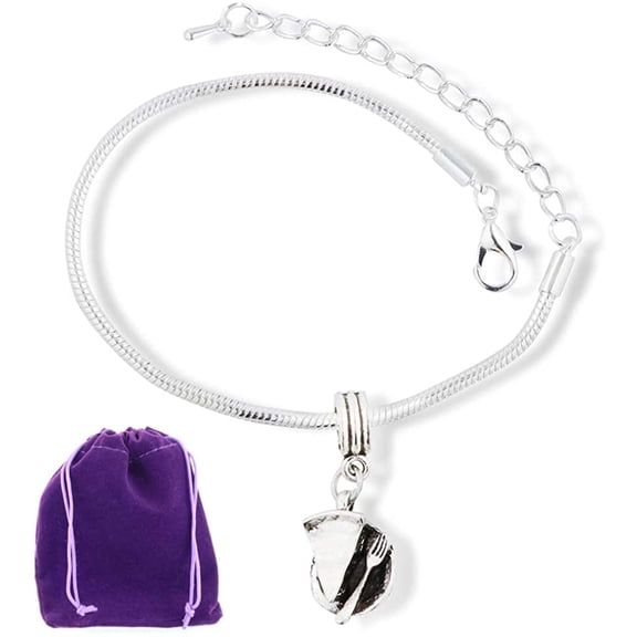 Pie Bracelet | Pie Slice 3D with Fork Snake Chain Charm Bracelet