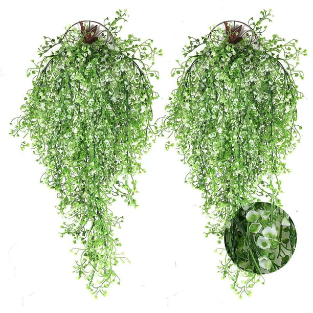 Simulación de planta verde para colgar en la pared | Enredadera artificial de ratán con hojas | Decoración artificial sin mantenimiento | Planta colgante de plástico de 80 cm de largo