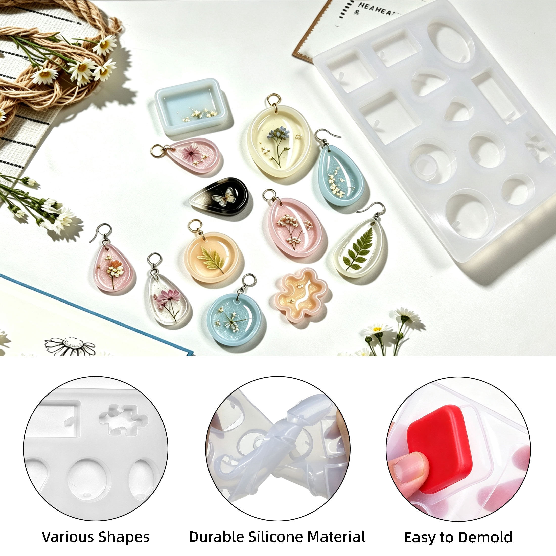229 Pcs Resin Molds Silicone Kit, Resin Casting Molds Set with Bear, Bangle Bracelet, Pendant, Gem, Column Molds & Tools, DIY Epoxy Resin Molds for Jewelry, Keychain, Earring, Home Decoration Crafts