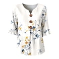 thumbnail image 4 of OOOUM Woman 3/4 Sleeve Blouse Modern Fit Print Ruffle V Neck Basic Tops Stylish Comfortable Outfits Tees White, 4 of 4