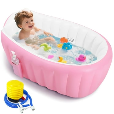 Anoak Inflatable Baby Bathtub for Newborn to Toddler, Portable Travel Infant Baby Bath Tub, Toddler Bathtub with Air Pump, Foldable Non-Slip Shower Basin Collapsible Baby Tub, Pink