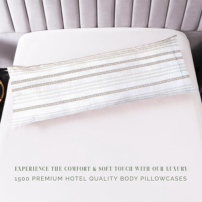 Elegant Comfort Striped Print Body Pillowcase, 1500 Series Hotel Quality Microfiber, Soft and Smooth with Hidden Zipper Closure, Body Pillowcase, Traci Linen