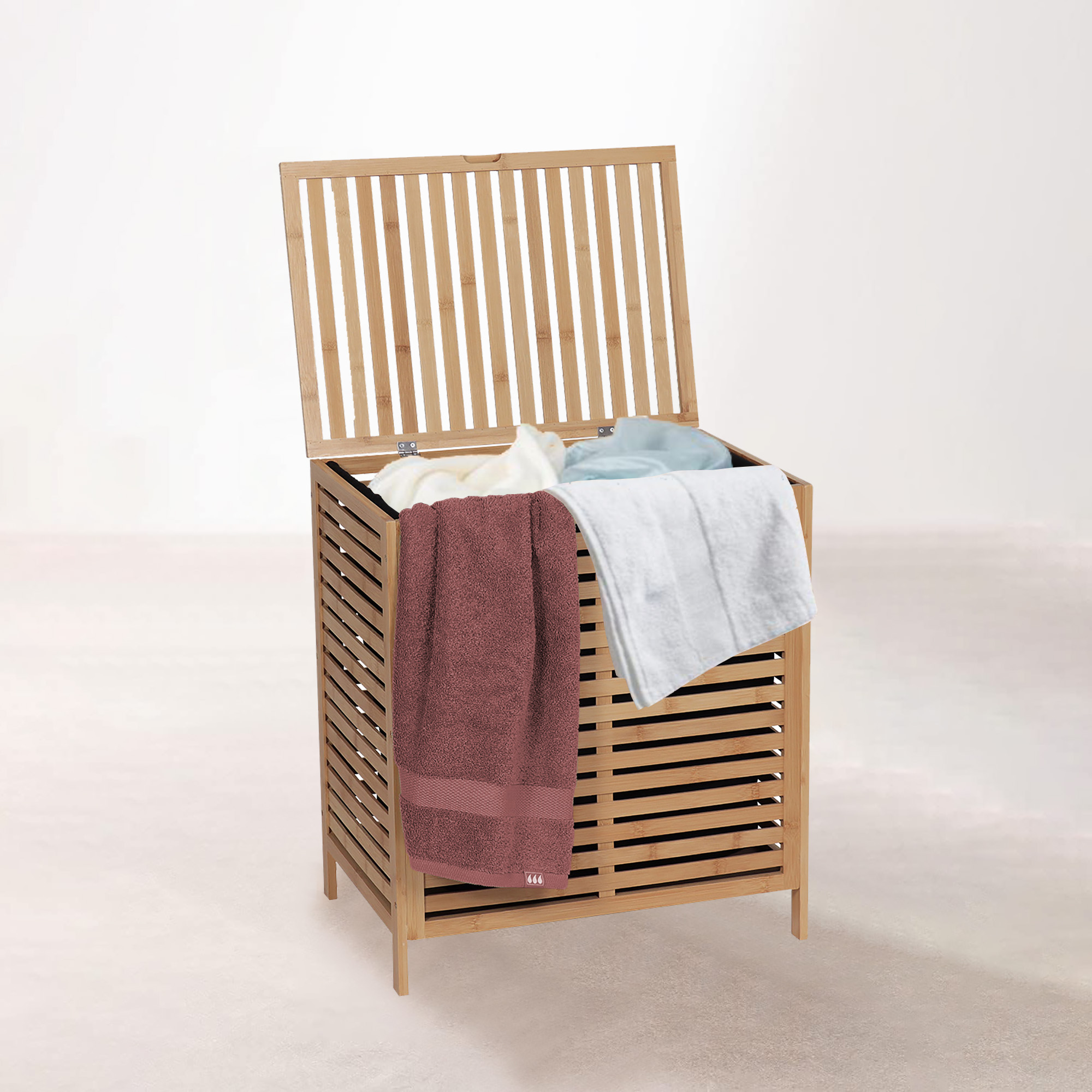 Bamboo Laundry Hamper with Lid, Removable Bag, Slatted Ventilation Design, Large Storage Basket, Perfect for Bathroom  Laundry Room