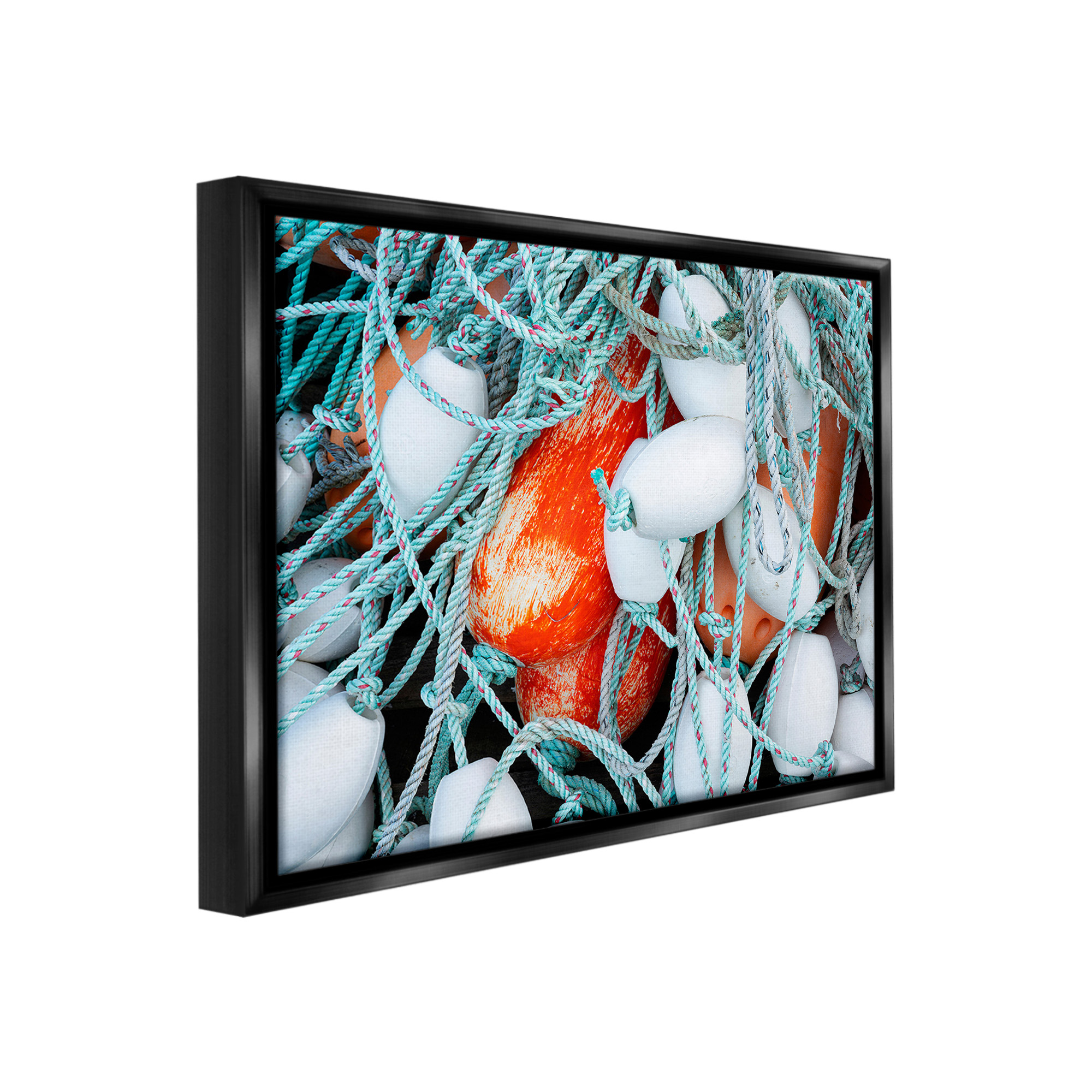 Stupell Industries Fishing Lines & Bobbers Nature Photography Black Floater Framed Canvas Art Print Wall Art, 21 x 17