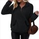 thumbnail image 1 of Sudadera Informal de con Cremallera de un Cuarto para Mujer, Larga, Ligera, Suave y Afelpada, con Bolsillos. Negro L, 1 of 8