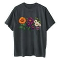 thumbnail image 6 of LEBONYARD Summer Tops for Women Clearance under $10,Tshirts for Women Plus Size fashion deals,Women's Fashion Summer Round Neck Drop Sleeves Leisure Short Sleeve Flower Printing Tops Dark Gray XL, 6 of 7