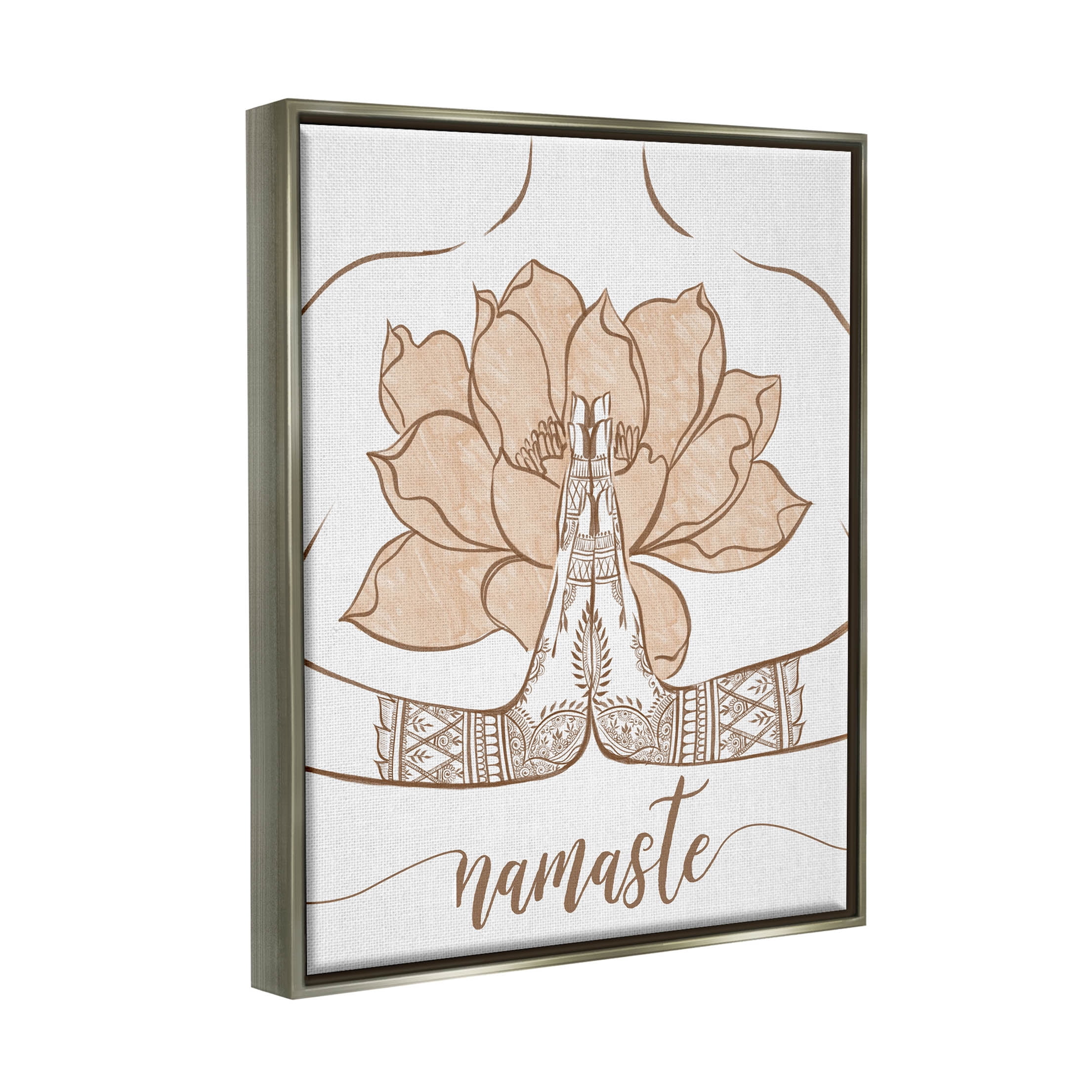 Namaste Henna Pattern Lotus Religious Graphic Art Luster Gray Framed Art Print Wall Art