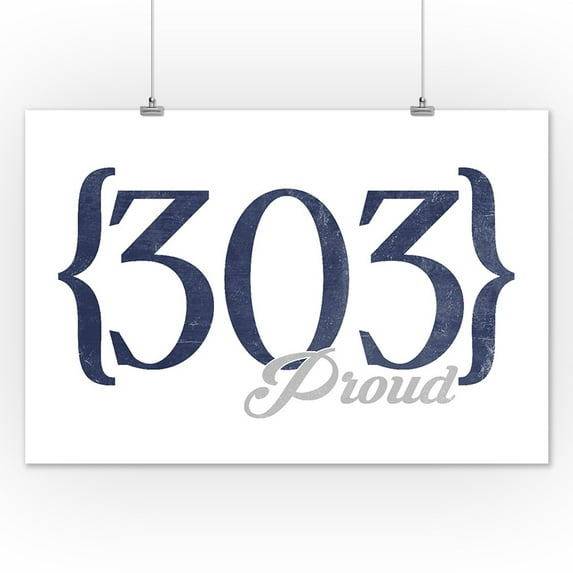 Denver, Colorado - 303 Area Code (Blue) - Lantern Press Artwork (12x18 Art Print, Wall Decor Travel Poster)
