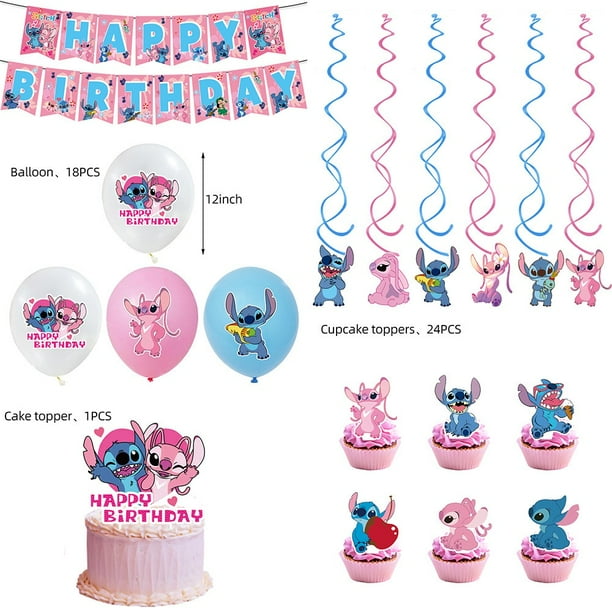 Decoración de fiesta de cumpleaños de Ángel de punto interestelar rosa de , bandera para tirar del globo, bandera para pastel, suministros de fiesta en espiral de inserción