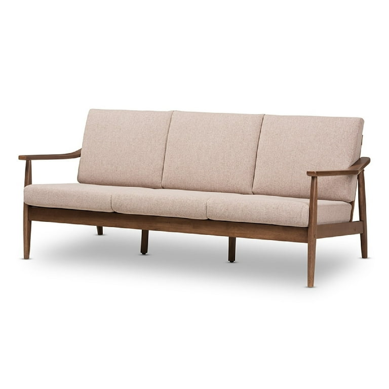 Baxton Studio Venza Mid-Century Modern Walnut Wood Light Brown Fabric Upholstered 3-Seater Sofa Baxton Studio Venza Mid-Century Modern Walnut Wood Light Brown Fabric Upholstered 3-Seater Sofa