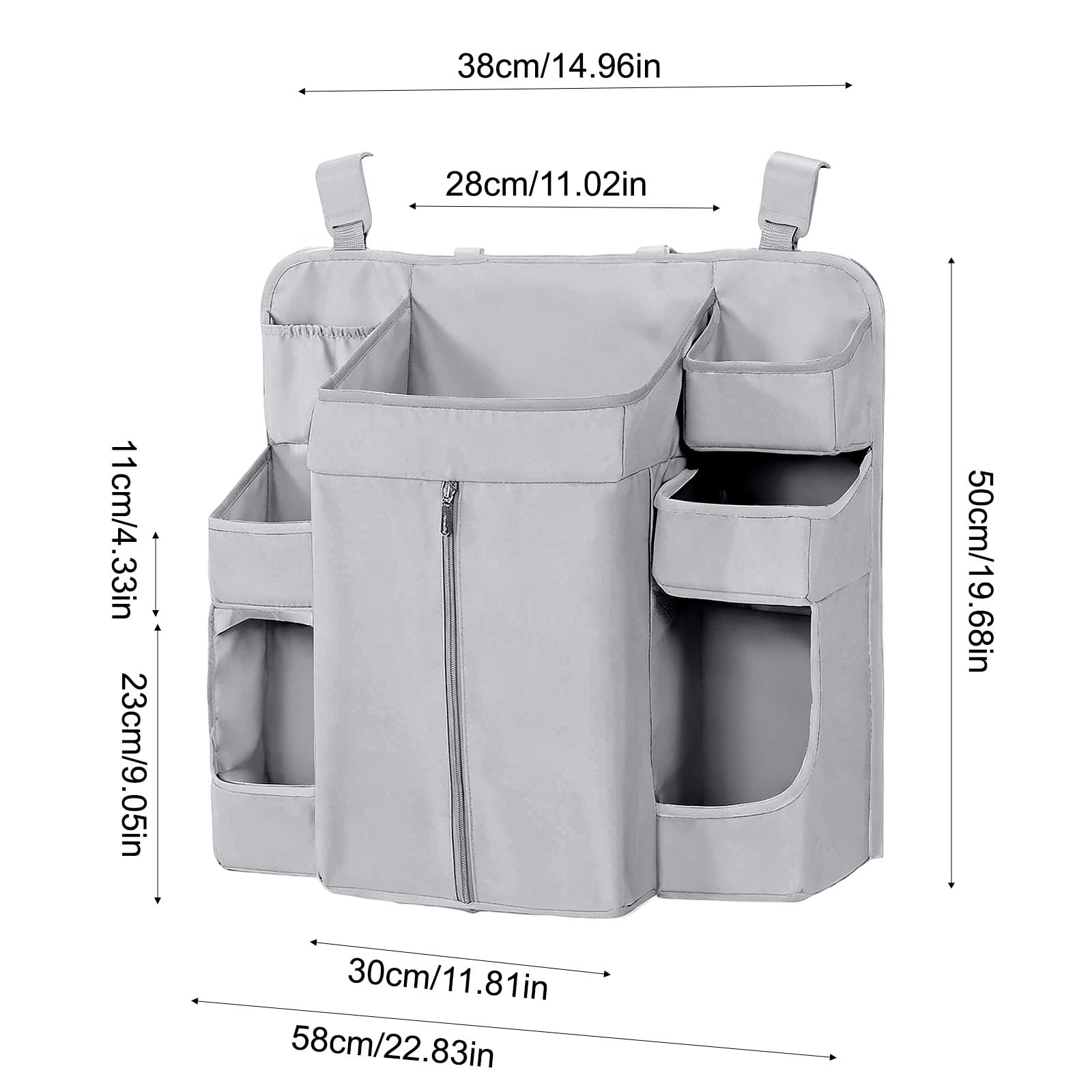 Crib Hanging Storage Bag, Large Capacity Layered Pockets, Waterproof Oxford Fabric, Drill Free Installation, Washable Nursery Organizer for Diaper Storage, Baby Essentials and Bedroom Tidying