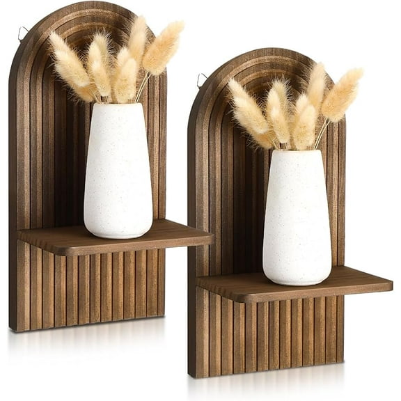 CZQ 2 Pieces Boho Wall Shelf Decor Floating Arched Shelves for Wall Small Wooden Hanging Holder for Living Room Bathroom Bedroom Office Nursery Decoration