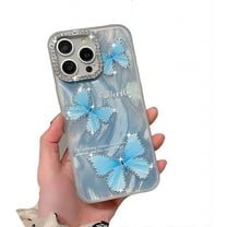 for iPhone Case,Luxury Glitter Sparkle Sparkly Bling Butterfly Pattern with Rhinostone Camera Frame Soft Shockproof Phone Case (Blue,iPhone 11)