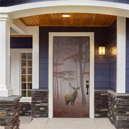 UPC: 0841282146037 | My Door Decor 285906NATR-001 36 x 80 in. Deer in the Woods Nature Front Door Mural Sign Banner Decor  Multi Color