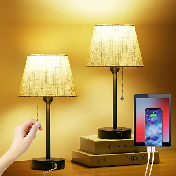 Neoglint Bedside Table Lamp Desk Nightstand Lamp Dual USB and Socket